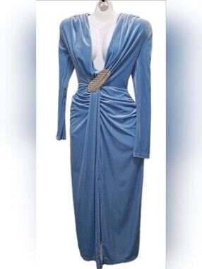 Anewsta Retro Glam Blue Midi Dress Feather Detail NWT Small